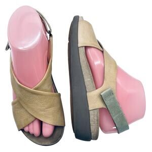 Bussola‎ Leather Sandals Size 37 / 6.5 Cream CrissCross Adjustable Comfort Shoes